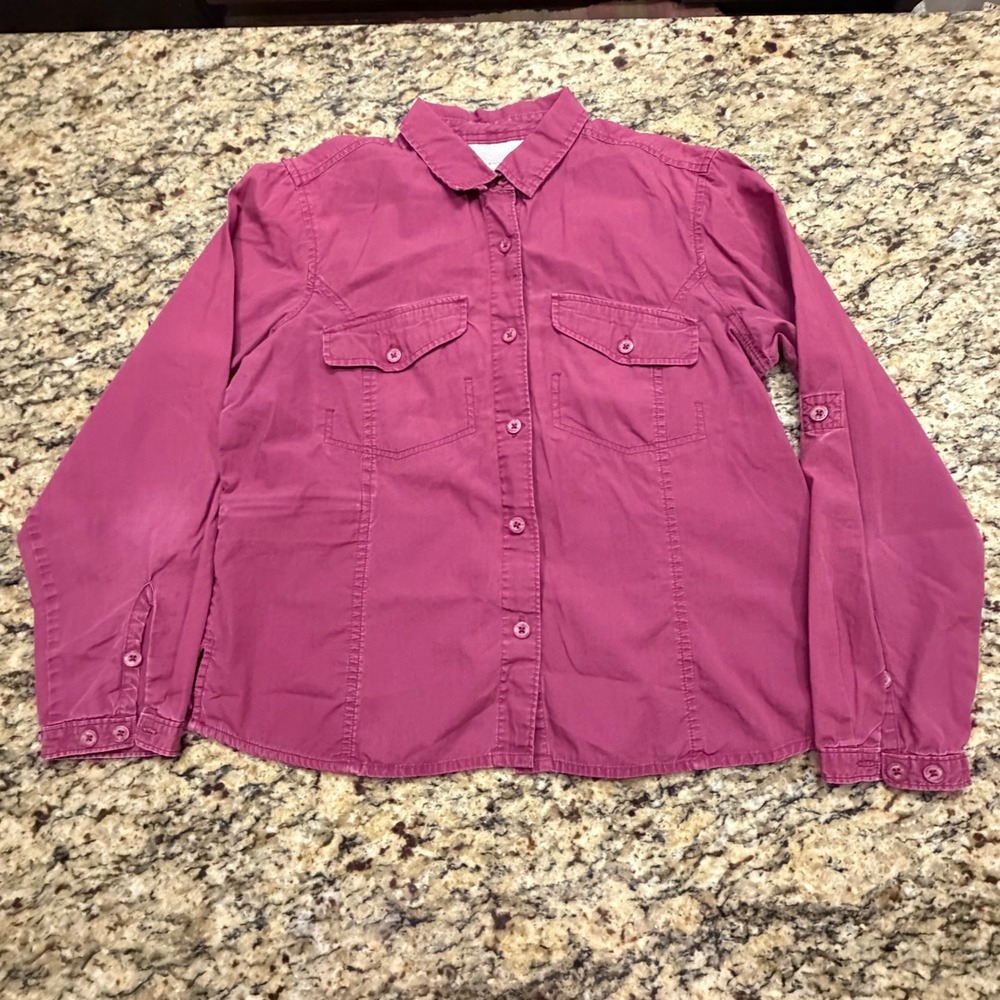 Woolrich Womens Magenta Pink Roll‎ Tab Sleeve Button Down Utility Shirt Size M